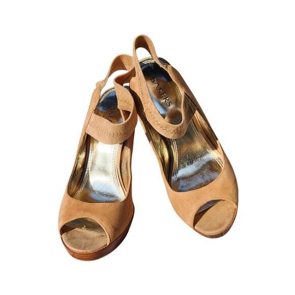 Bakers Debbi Camel Suede Peep Toe Stiletto Heel Sandals 9M - Picture 8 of 8